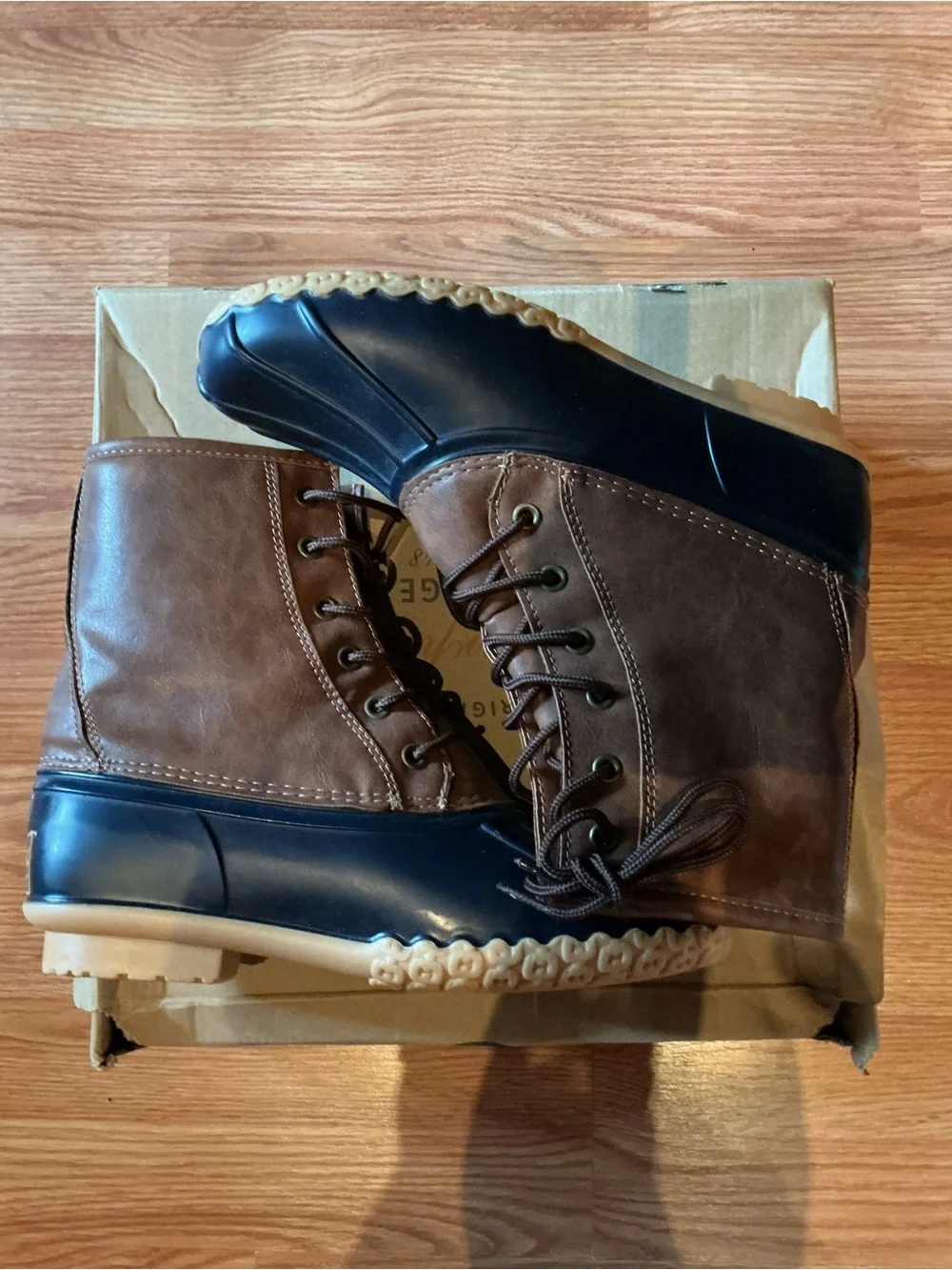 Weatherproof Brown and Black Lace-Up Rain & Snow Boots